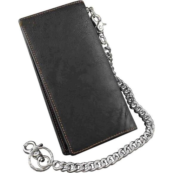 Biker Rock Star Concho Mens Card Money Long Black Real Leahter Wallet With Chain - Picture 6 of 7